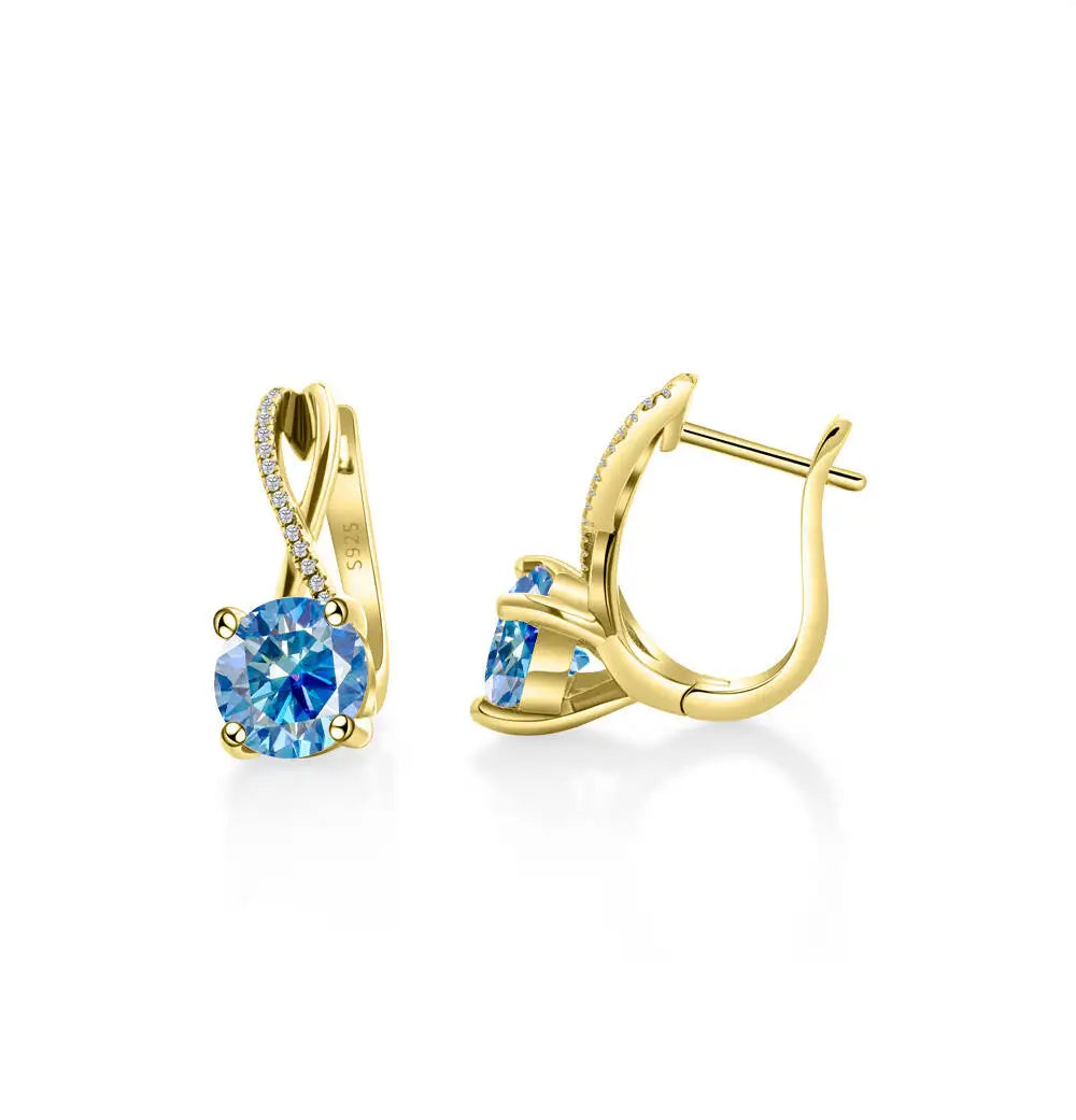 Moissanite Crossover Leverback Earrings, 2 ct Each, Gold-Tone Silver