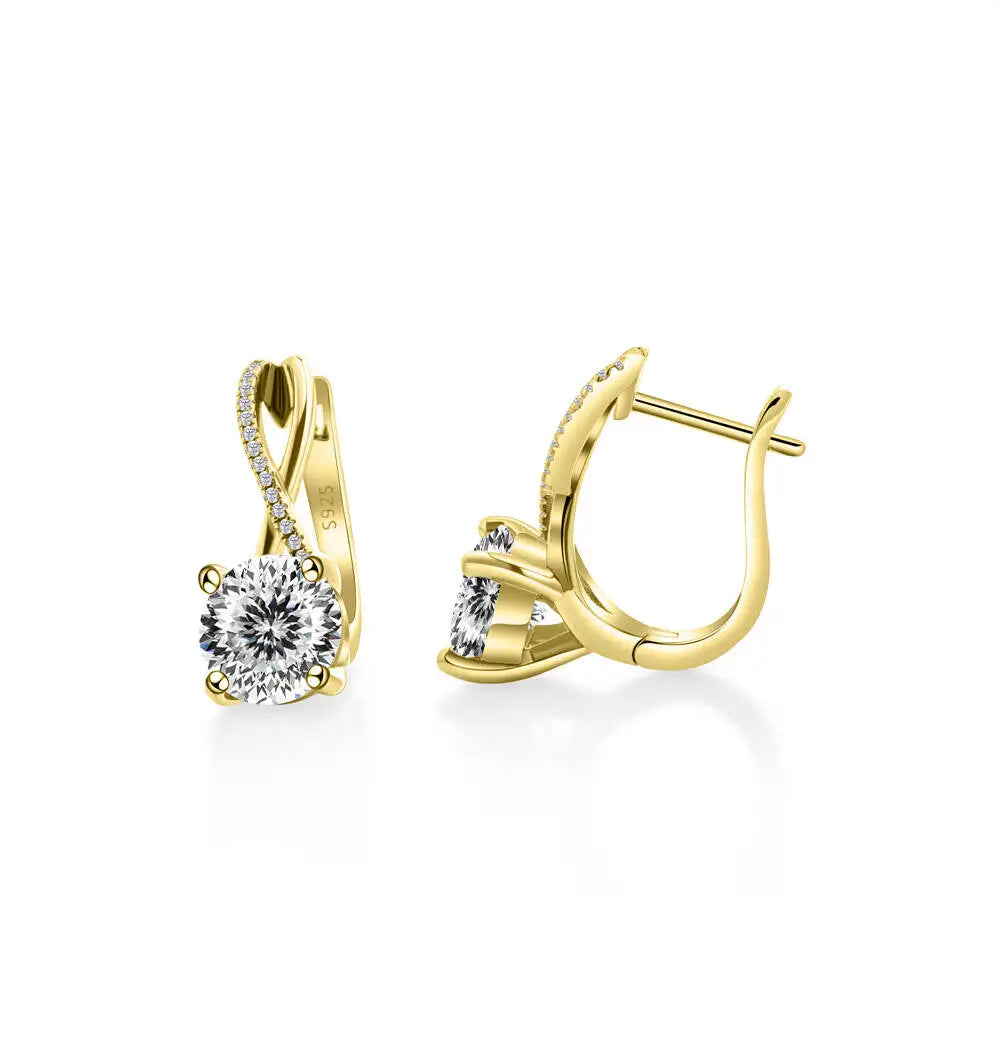 Moissanite Crossover Leverback Earrings, 2 ct Each, Gold-Tone Silver