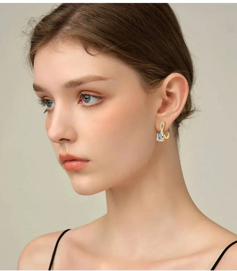 Moissanite Crossover Leverback Earrings, 2 ct Each, Gold-Tone Silver