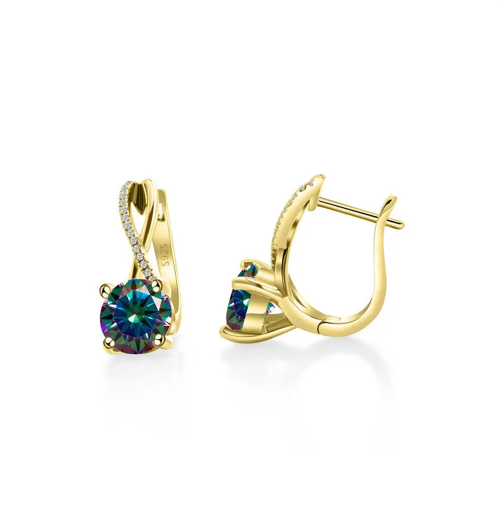 Moissanite Crossover Leverback Earrings, 2 ct Each, Gold-Tone Silver