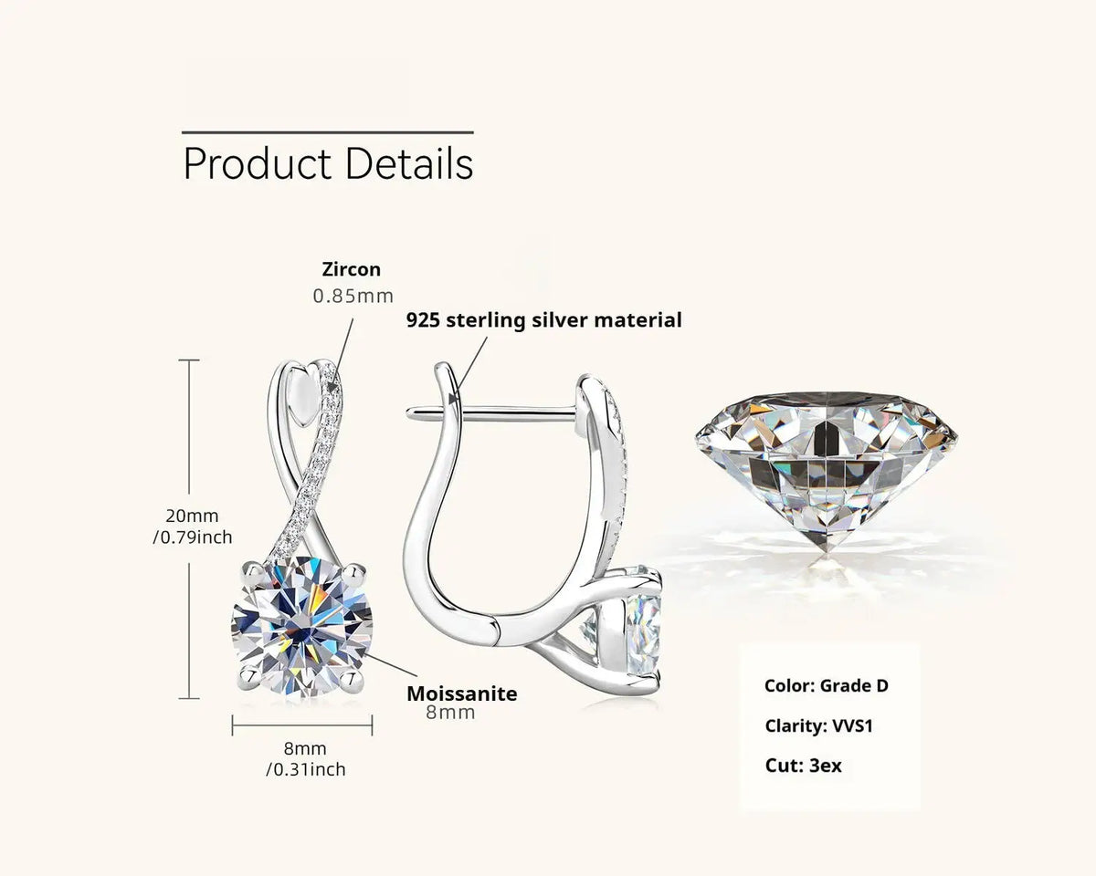 Moissanite Crossover Leverback Earrings, 2 ct Each, Gold-Tone Silver