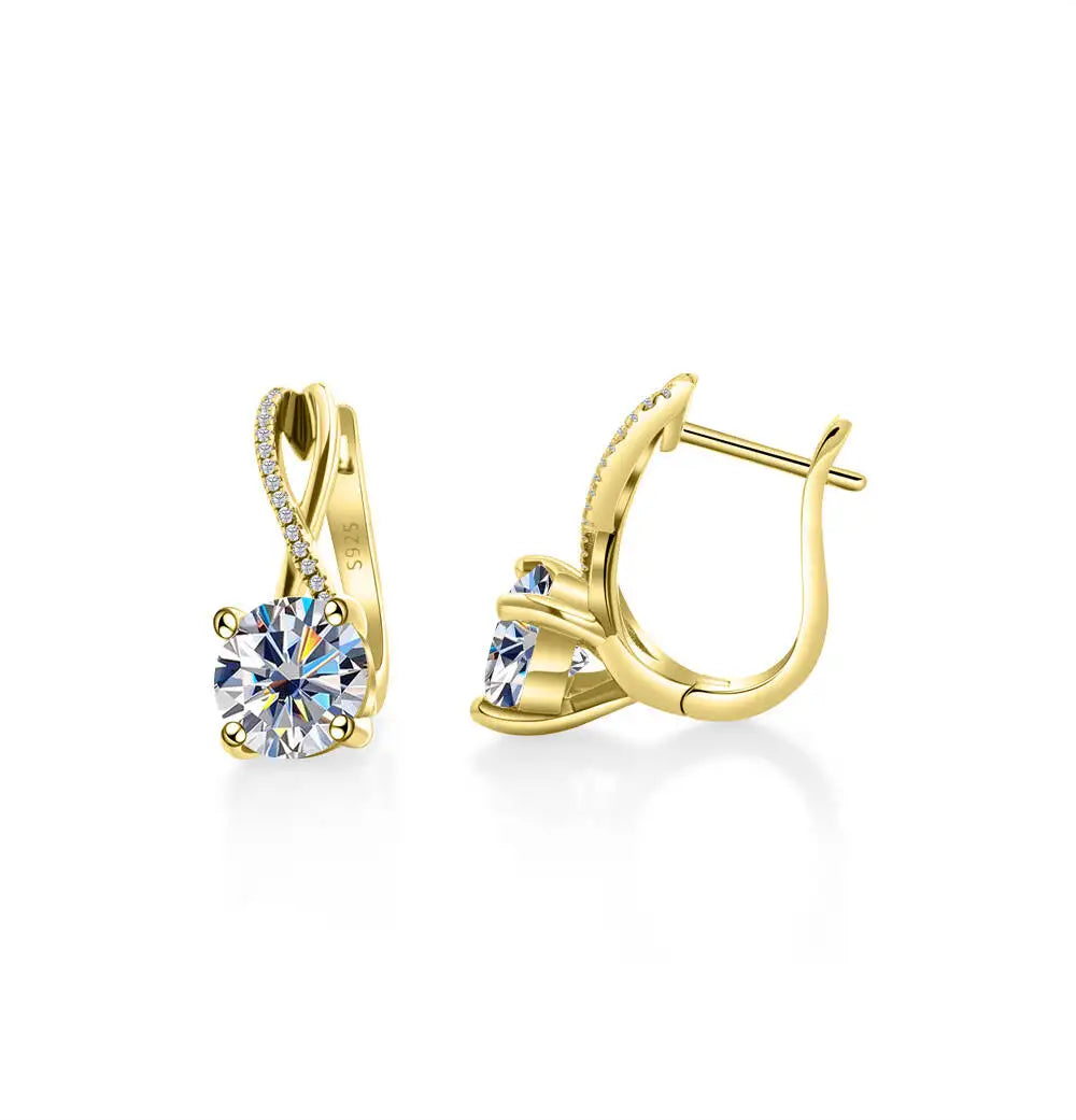 Moissanite Crossover Leverback Earrings, 2 ct Each, Gold-Tone Silver