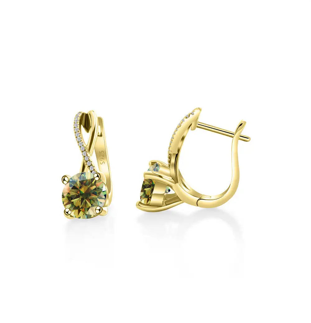 Moissanite Crossover Leverback Earrings, 2 ct Each, Gold-Tone Silver