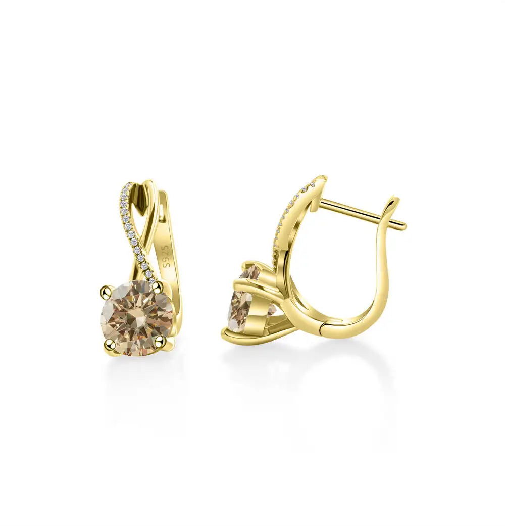 Moissanite Crossover Leverback Earrings, 2 ct Each, Gold-Tone Silver