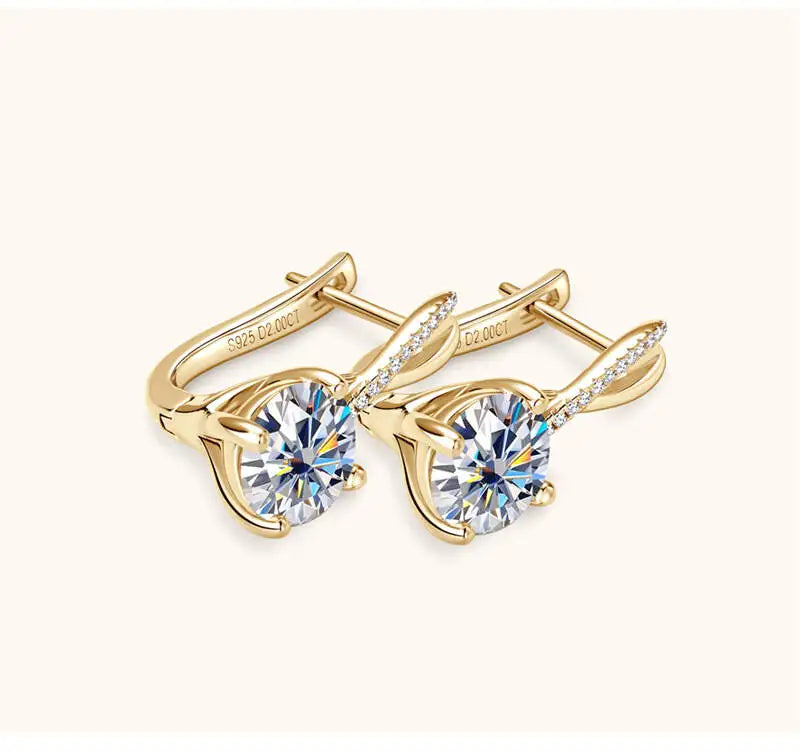Moissanite Crossover Leverback Earrings, 2 ct Each, Gold-Tone Silver