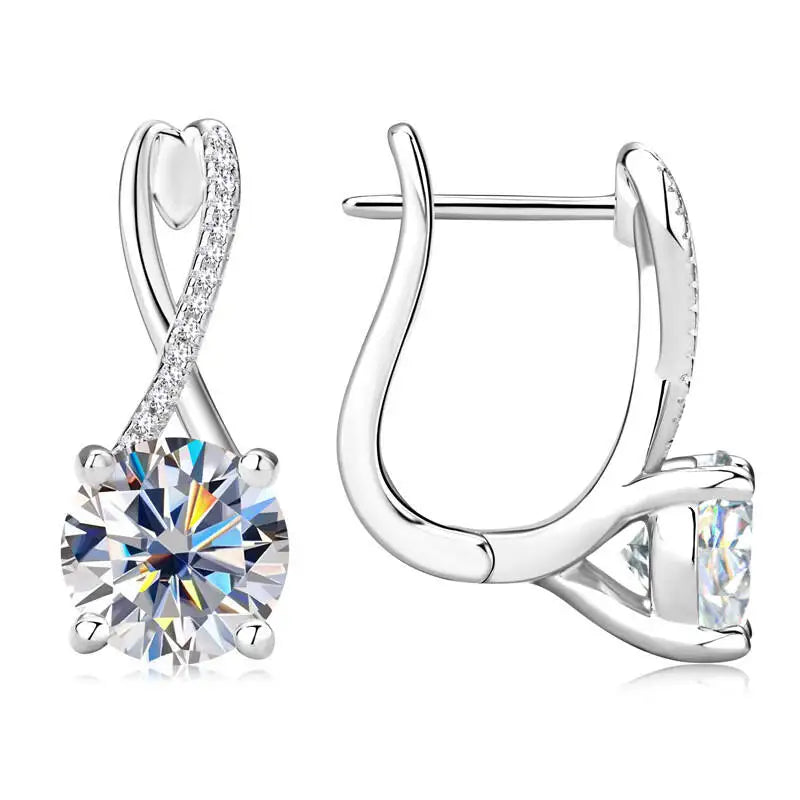 Moissanite Crossover Leverback Earrings, 2 ct Each, Gold-Tone Silver