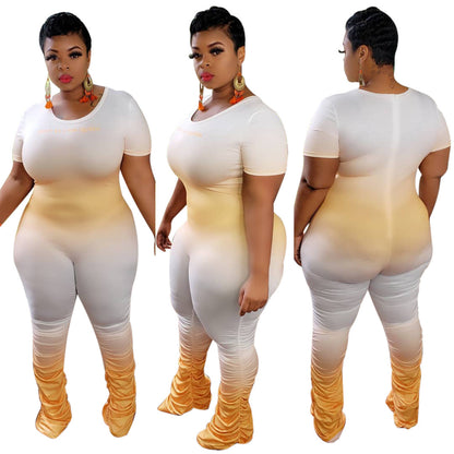 Plus Size Sexy Gradient Zipper Short Sleeve Pleated Trousers One-Piece Nightclub Uniforms