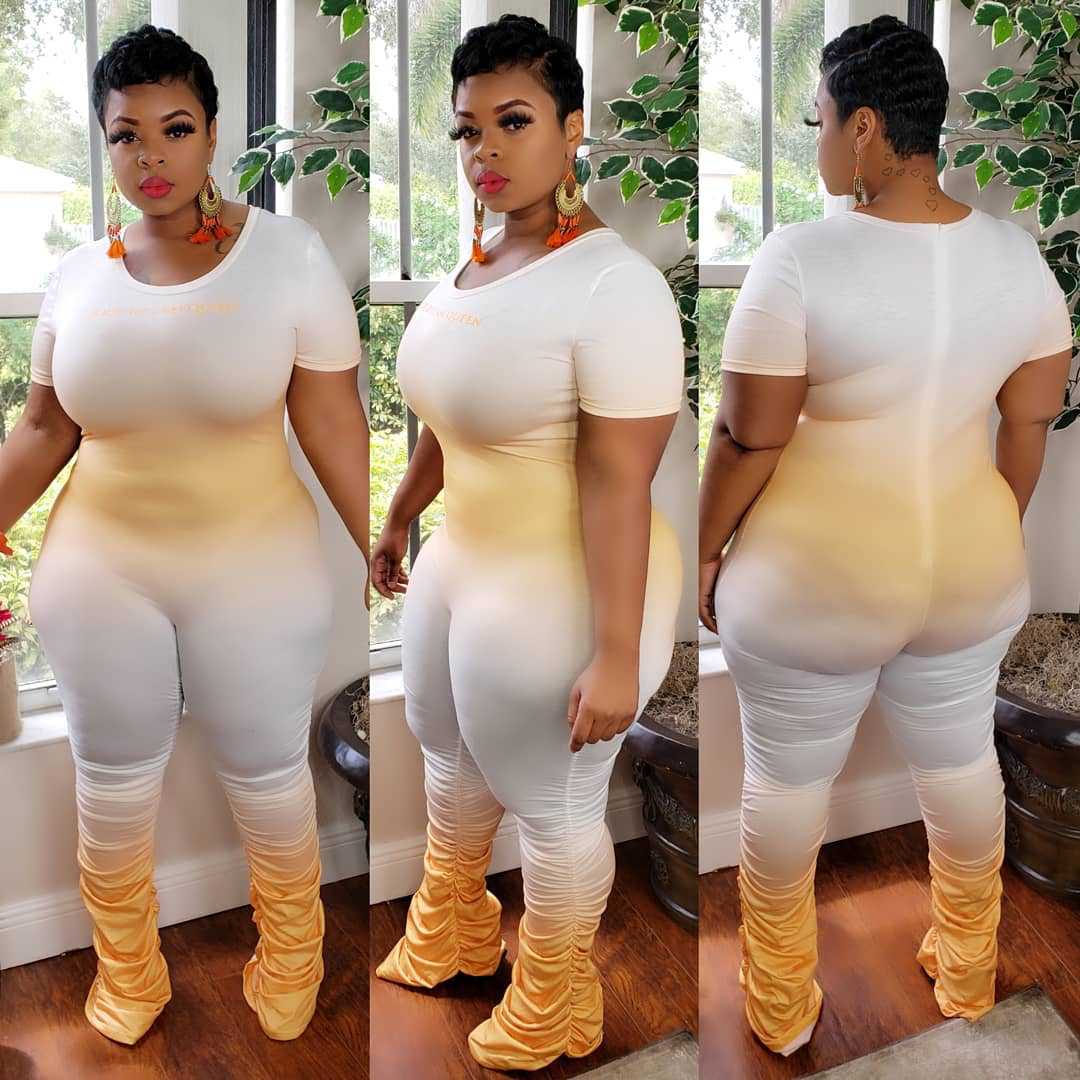 Plus Size Sexy Gradient Zipper Short Sleeve Pleated Trousers One-Piece Nightclub Uniforms