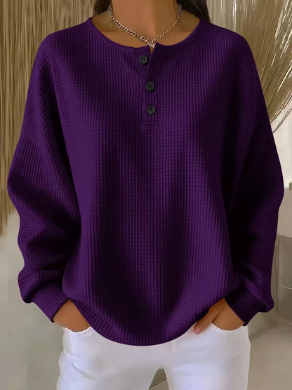 Women's Round Neck Solid Color Pullover Loose Top | Long & Short Sleeve