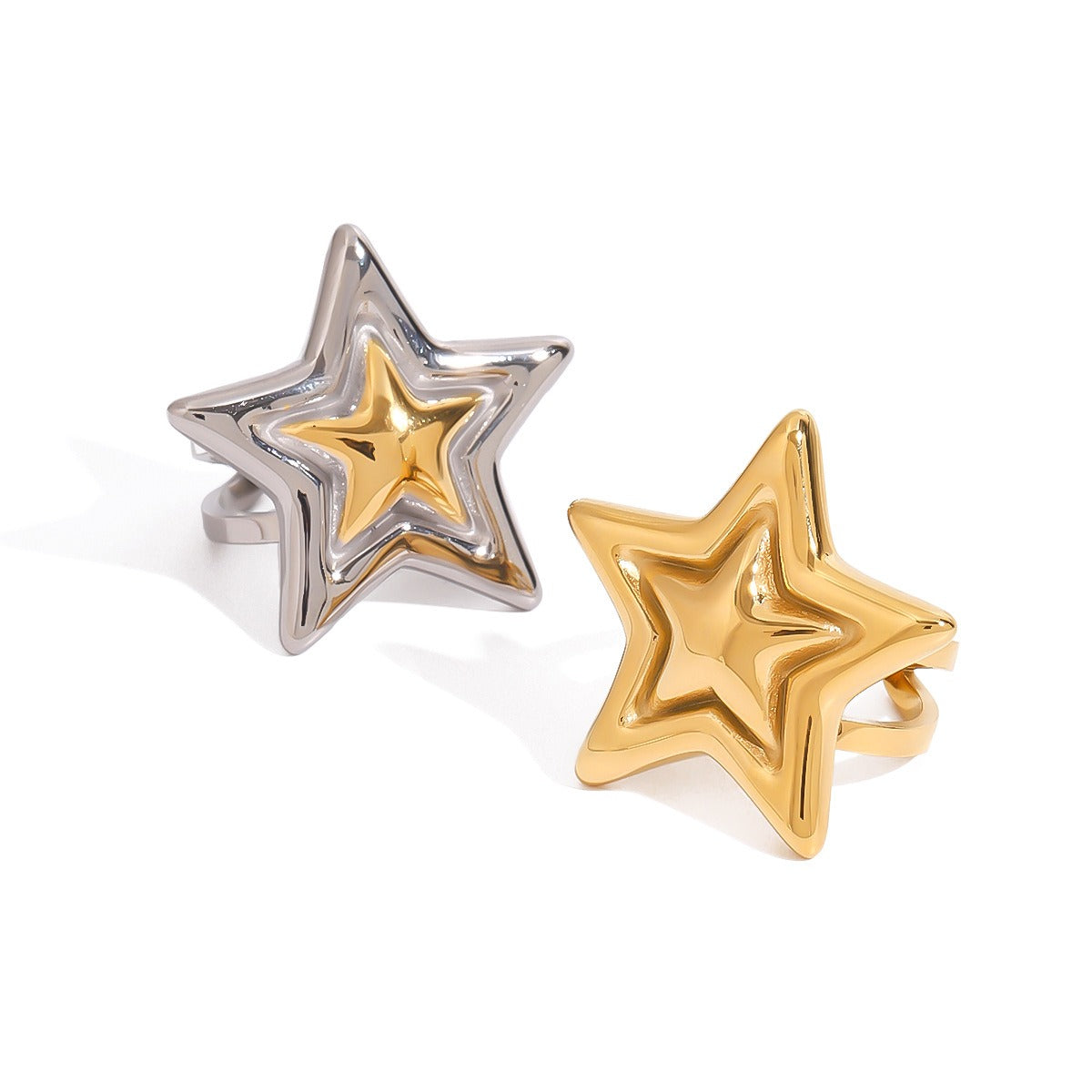 18K gold five-pointed star with texture design simple personality ring