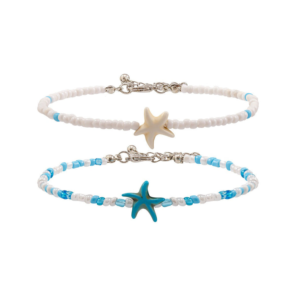 Ocean-style shell and starfish beaded tassel turtle anklet