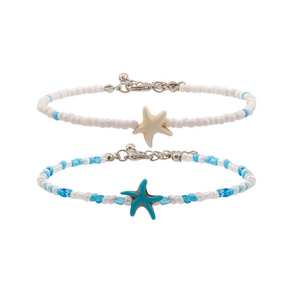Ocean-style shell and starfish beaded tassel turtle anklet