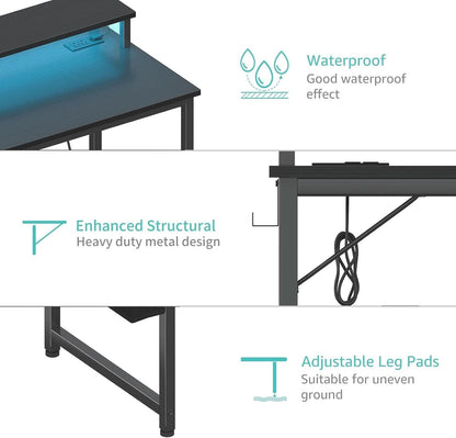 40 Inch Wide Gaming Desk With RGBLED Lighting Effects