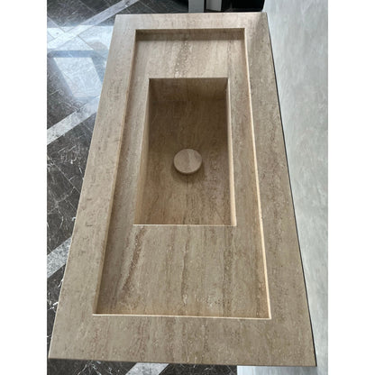 Handcrafted Travertine Natural Stone Bathroom Sink - Custom Artisan Masterpiece