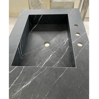 Nero Marquina Black Marble Look Engineered Porcelain Bathroom Sink - Hand-Crafted
