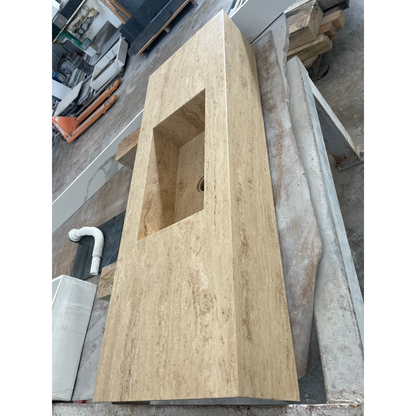 Travertine Beige Handcrafted Custom Bathroom Vanity Sink - Vein-Cut Natural Stone
