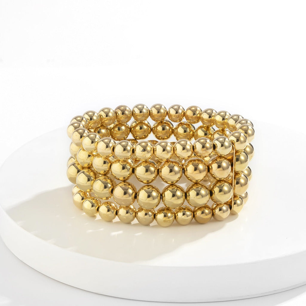 18k gold punk style exaggerated round bead chain bracelet