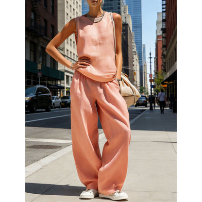 Women's Sleeveless Cardigan Top & Pants Two-Piece Set