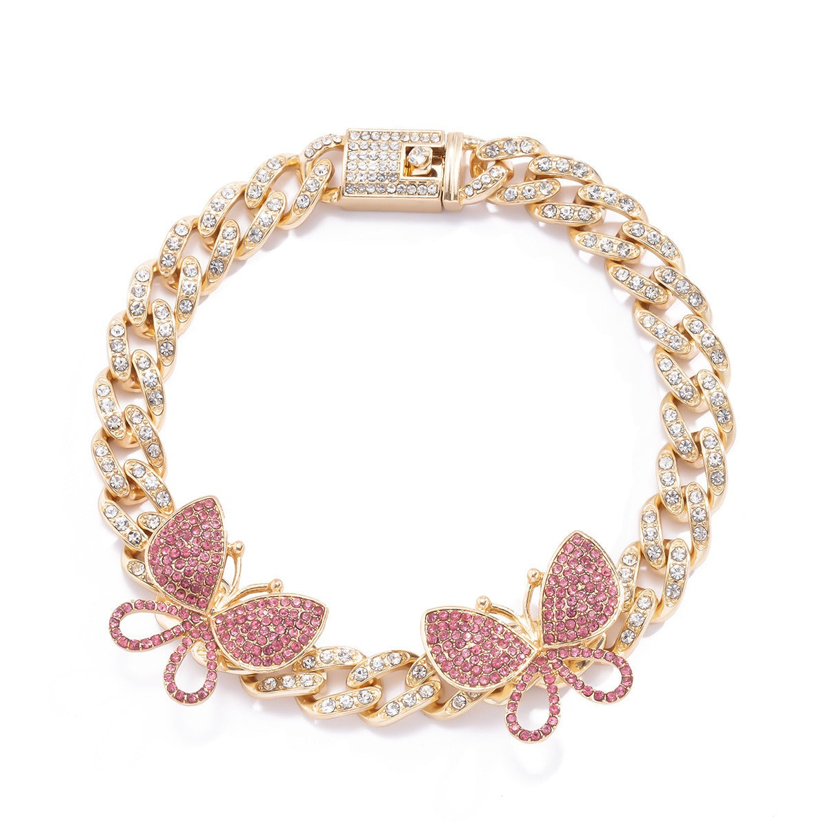 Hip-hop punk full diamond Cuban chain diamond large butterfly anklet