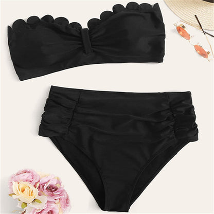 Plus Size Split Swimsuit Printed Cut Edge Contrast Color Women High Waist