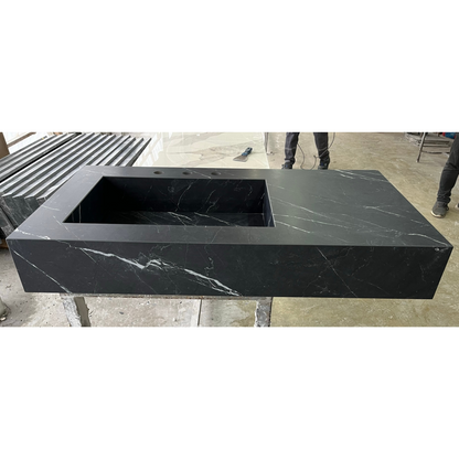 Nero Marquina Black Marble Look Engineered Porcelain Bathroom Sink - Hand-Crafted