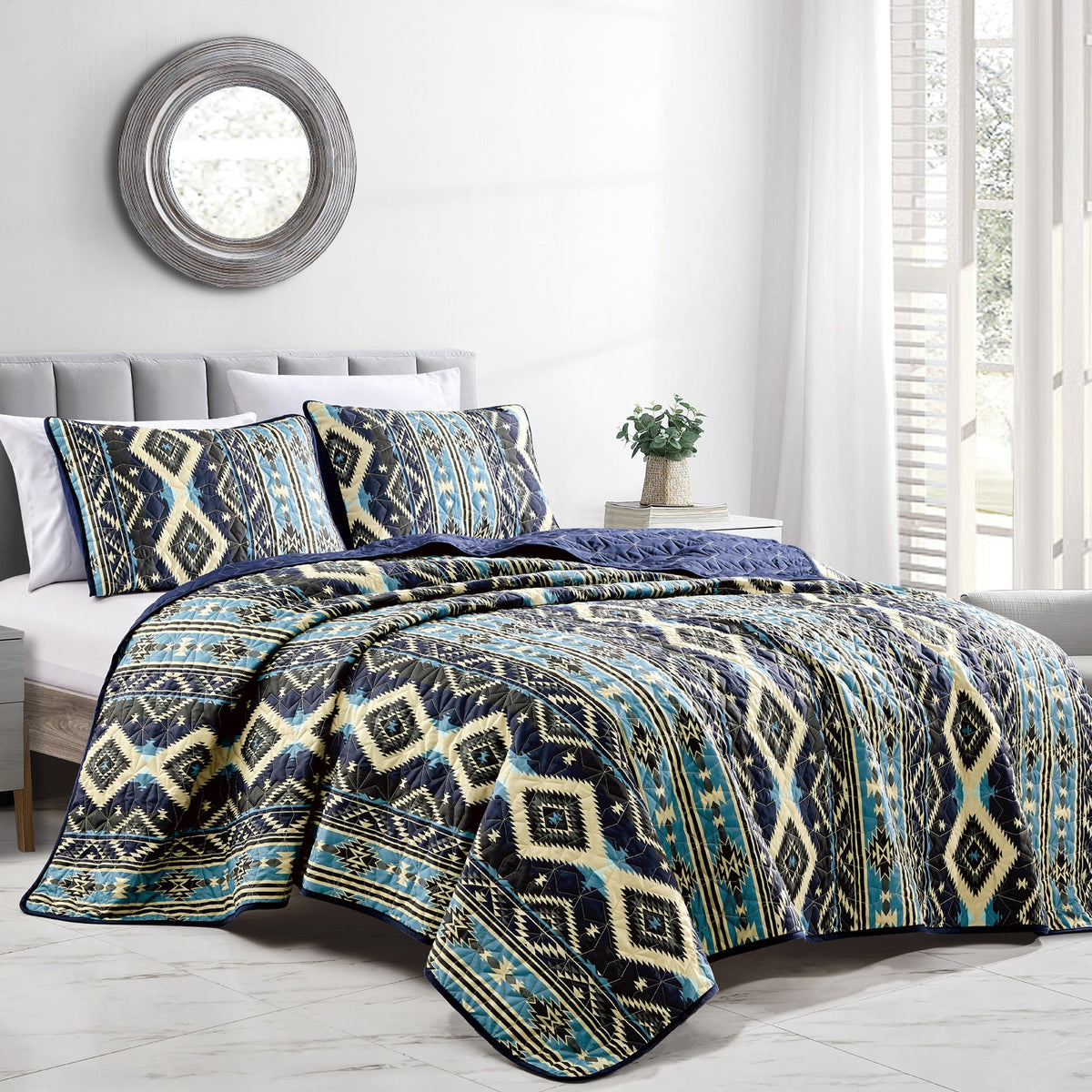 Closeout - 3 Piece Boho Style Print Bedspread Set King & Queen Size for Bedroom