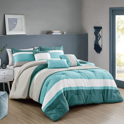 Closeout - 6 Piece Teal Patchwork Comforter Set Queen King Size