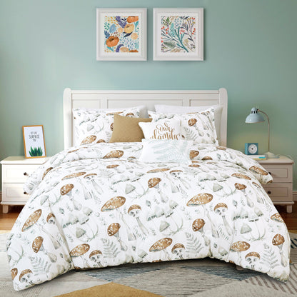 Closeout - 6 Piece Brown Mushroom Print Comforter Set Queen King Size