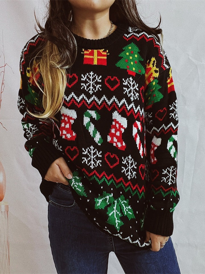 Women’s Stylish Loose Round Neck Long-Sleeved Sweater