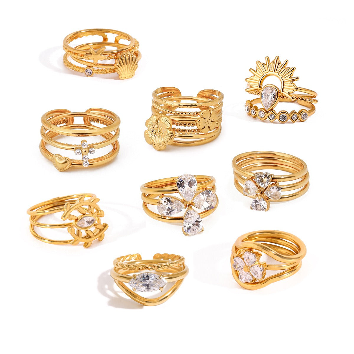 18K gold geometric gemstone inlaid exquisite design dazzling ring