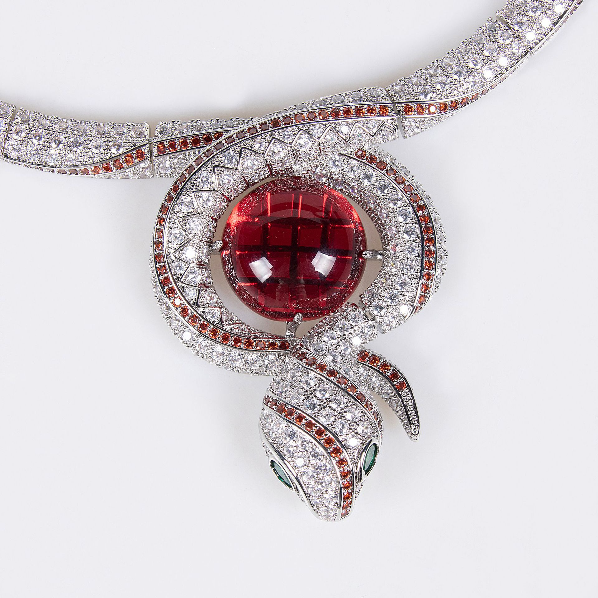 S925 Silver Snake-Themed Necklace with Diamond Accents