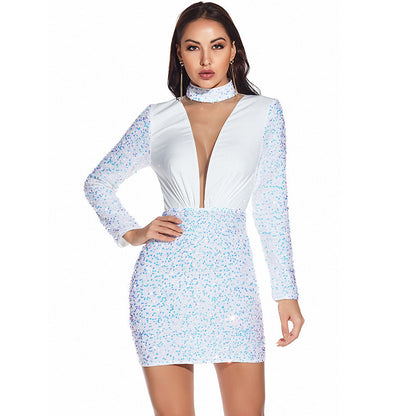 Sexy Retro Long Sleeve Sequ Dress Women Clothing Dress