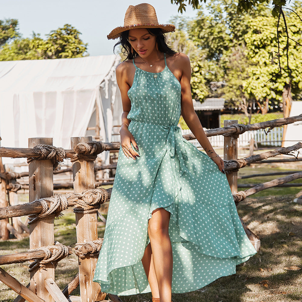 Spring Summer Casual Women Clothing Sling Polka Dot Dress
