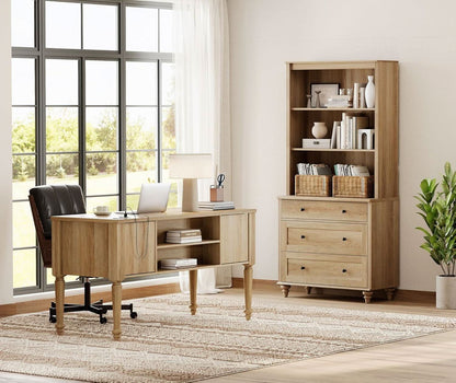 Oakwood Finish 56-Inch Executive Desk With USB Charging