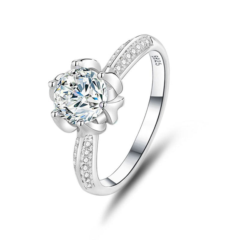 S925 Sterling Silver Anemone Flower Moissanite Diamond Ring