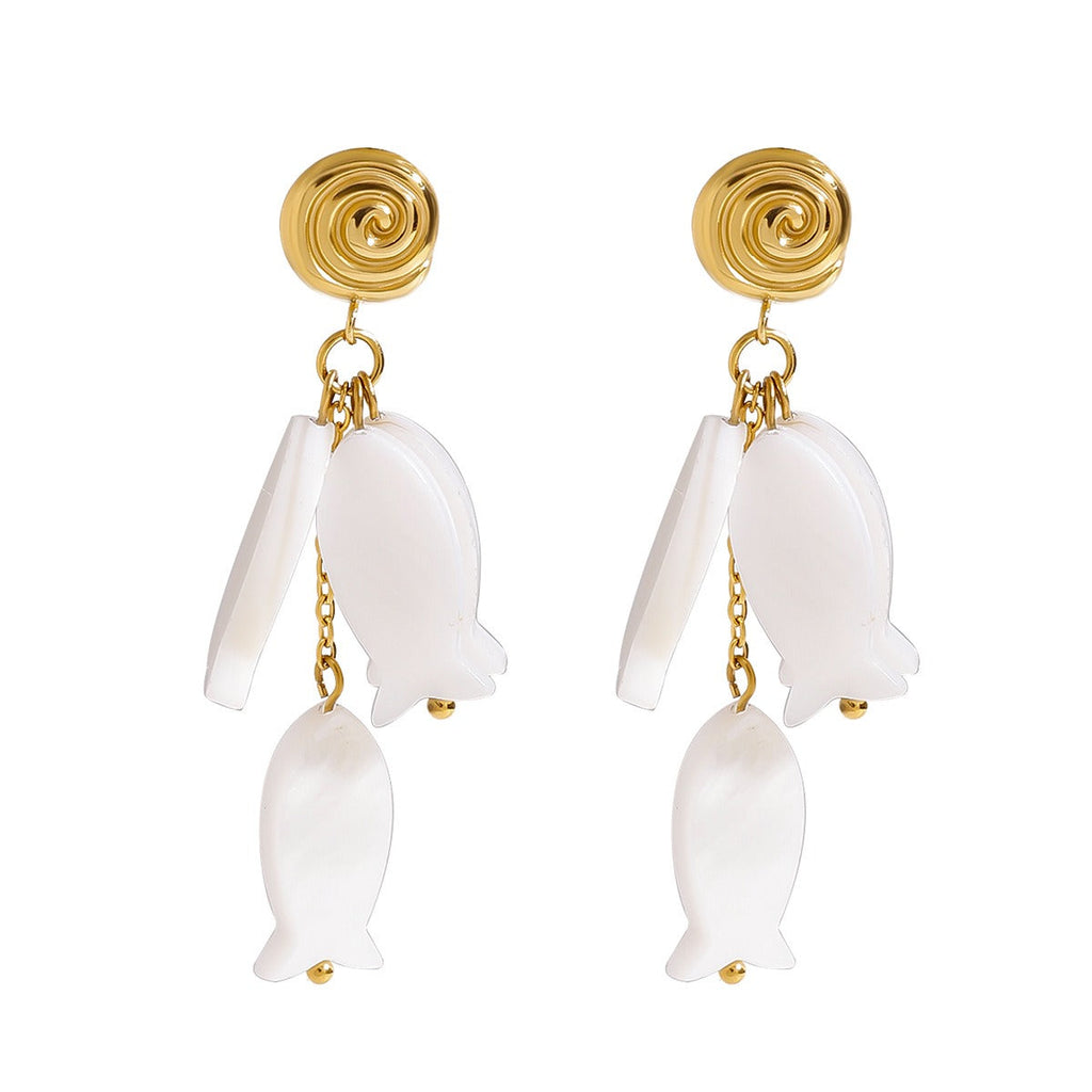 18K gold thread with fish-shaped tassel design exquisite and noble earrings