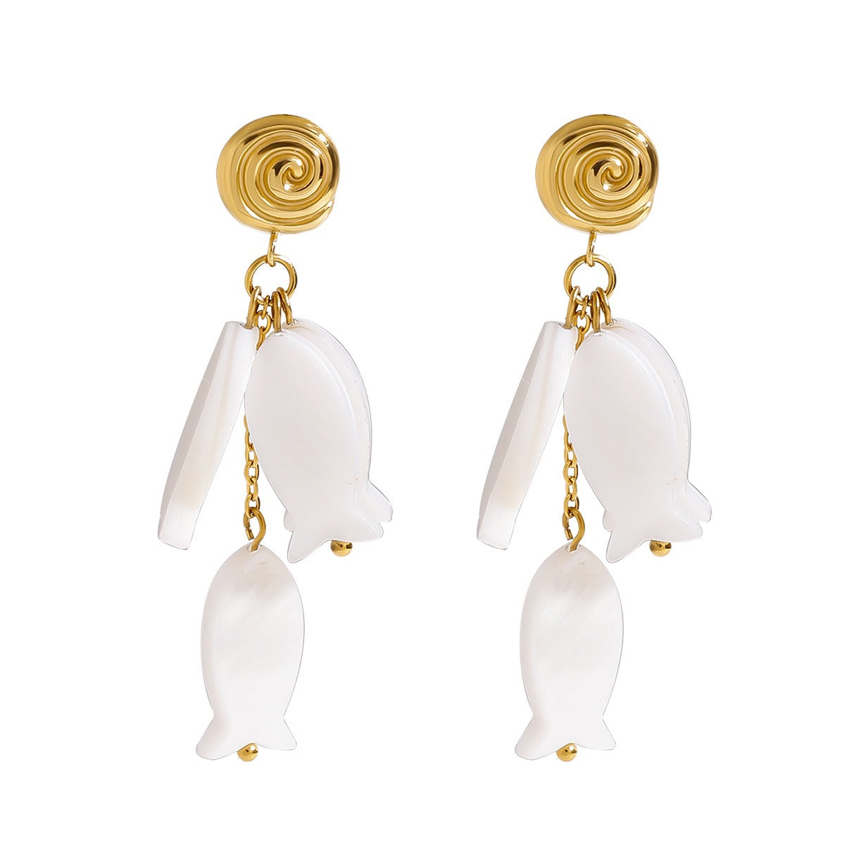 18K gold thread with fish-shaped tassel design exquisite and noble earrings