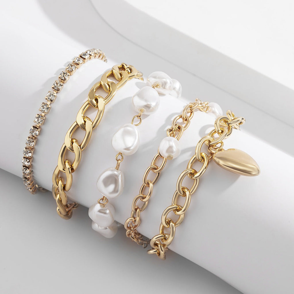 18k gold elegant Baroque special-shaped pearl heart chain bracelet