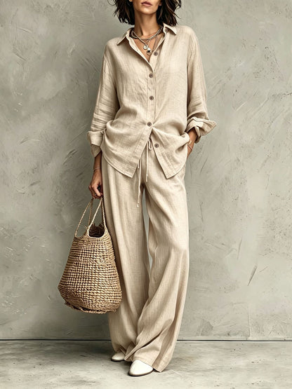 Women's Button-Down Shirt & Wide-Leg Pants Set