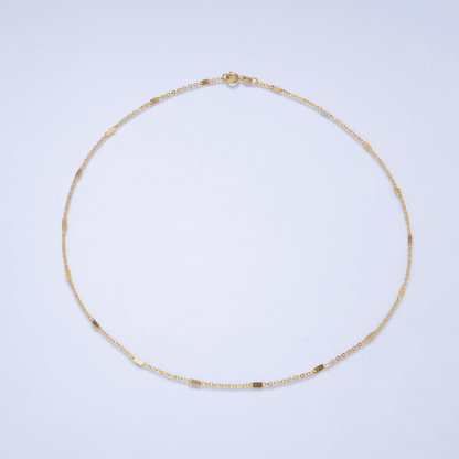 24K Gold Filled 1.5mm Minimalist Flat Link Cable Chain 17.5 Inch Necklace | WA-02959