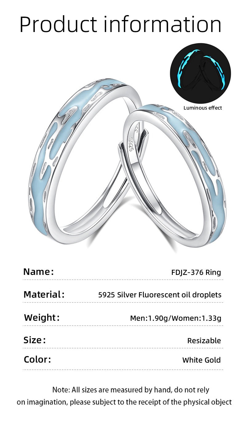S925 sterling silver Jiangnan Misty Rain fluorescent couple ring