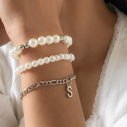 18k gold bow pearl beaded bracelet