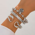 Double Ring Hollow Spring Open Bracelet Punk Style Round Bead Pendant Stacking Bracelet