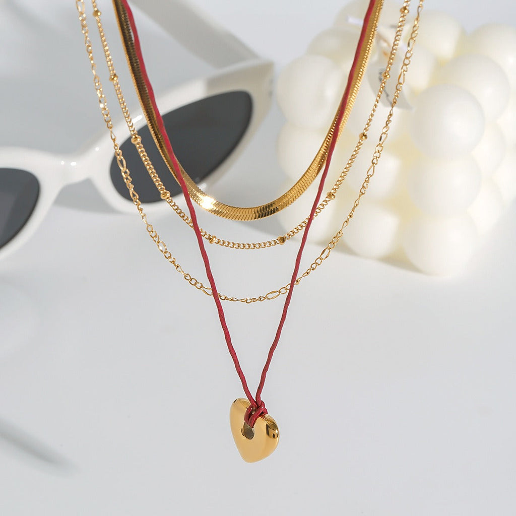 18K gold heart with multi-layer chain design trendy personality necklace