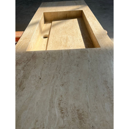 Travertine Sink Warm Beige Handcrafted Natural Stone Custom Design