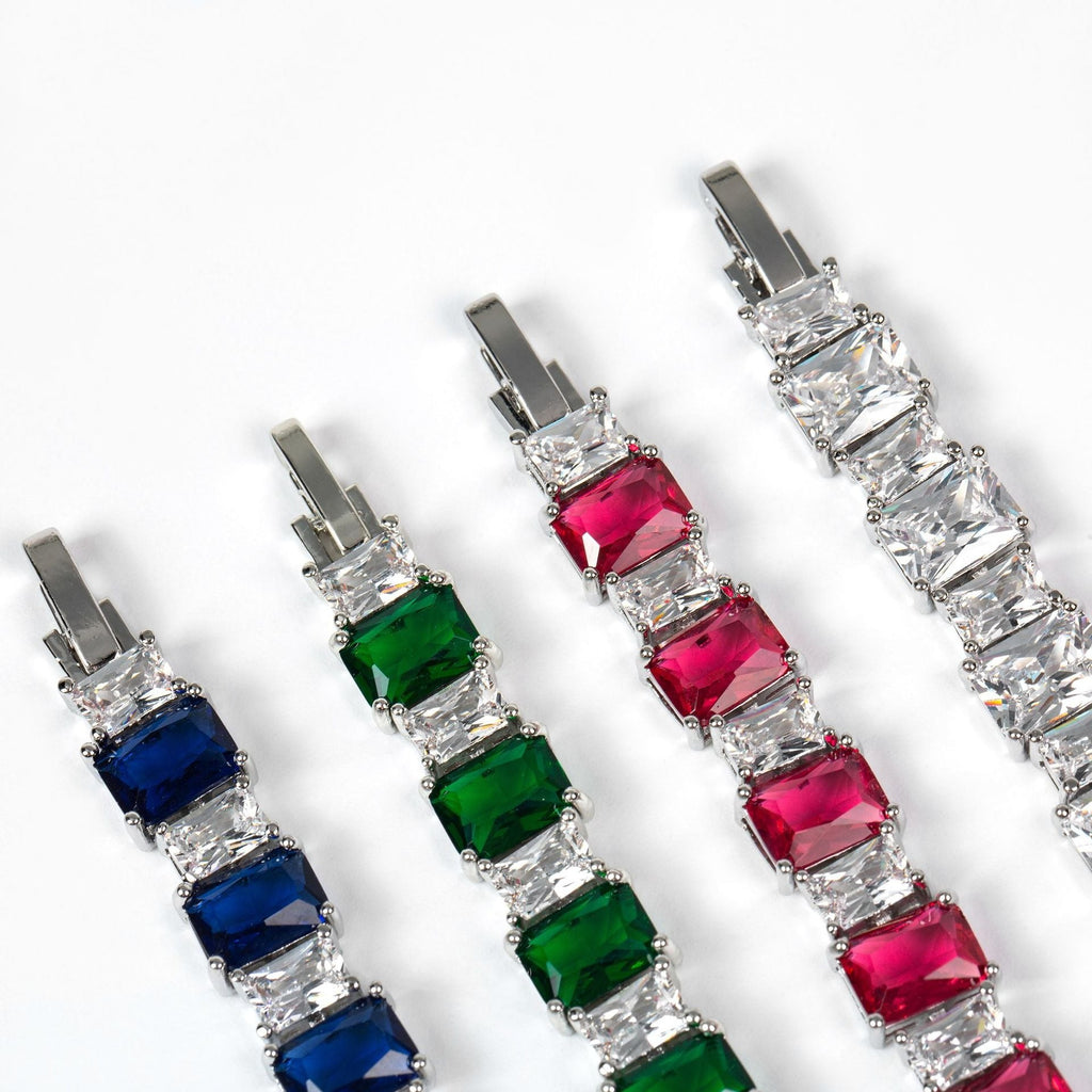 Enamel-Accented Square Micro-Pavé Zircon Bracelet