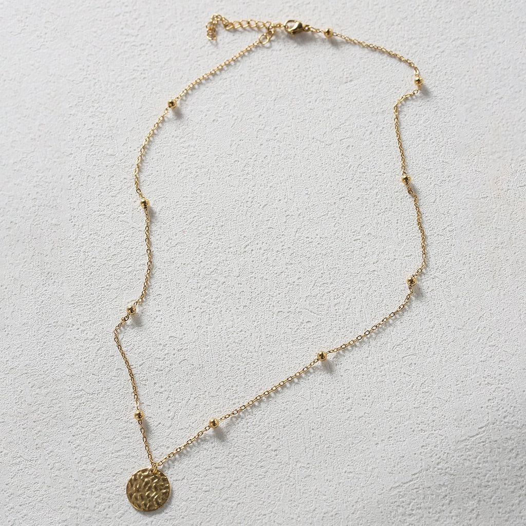 18K Gold Wind-Indented Round Necklace