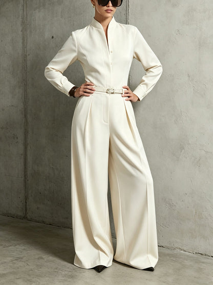 Women's Stand-Collar Long-Sleeve Wide-Leg Jumpsuit