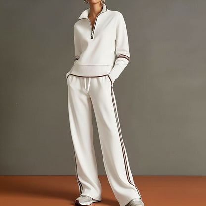 Women's Half-Zip Striped Sweatshirt & Wide-Leg Pants Set