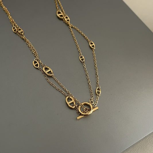 18K gold-plated titanium steel pig nose necklace